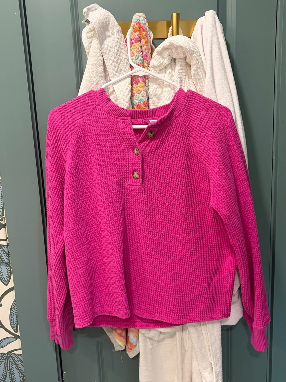 Old Navy Fuchsia Ribbed Henley Sweater